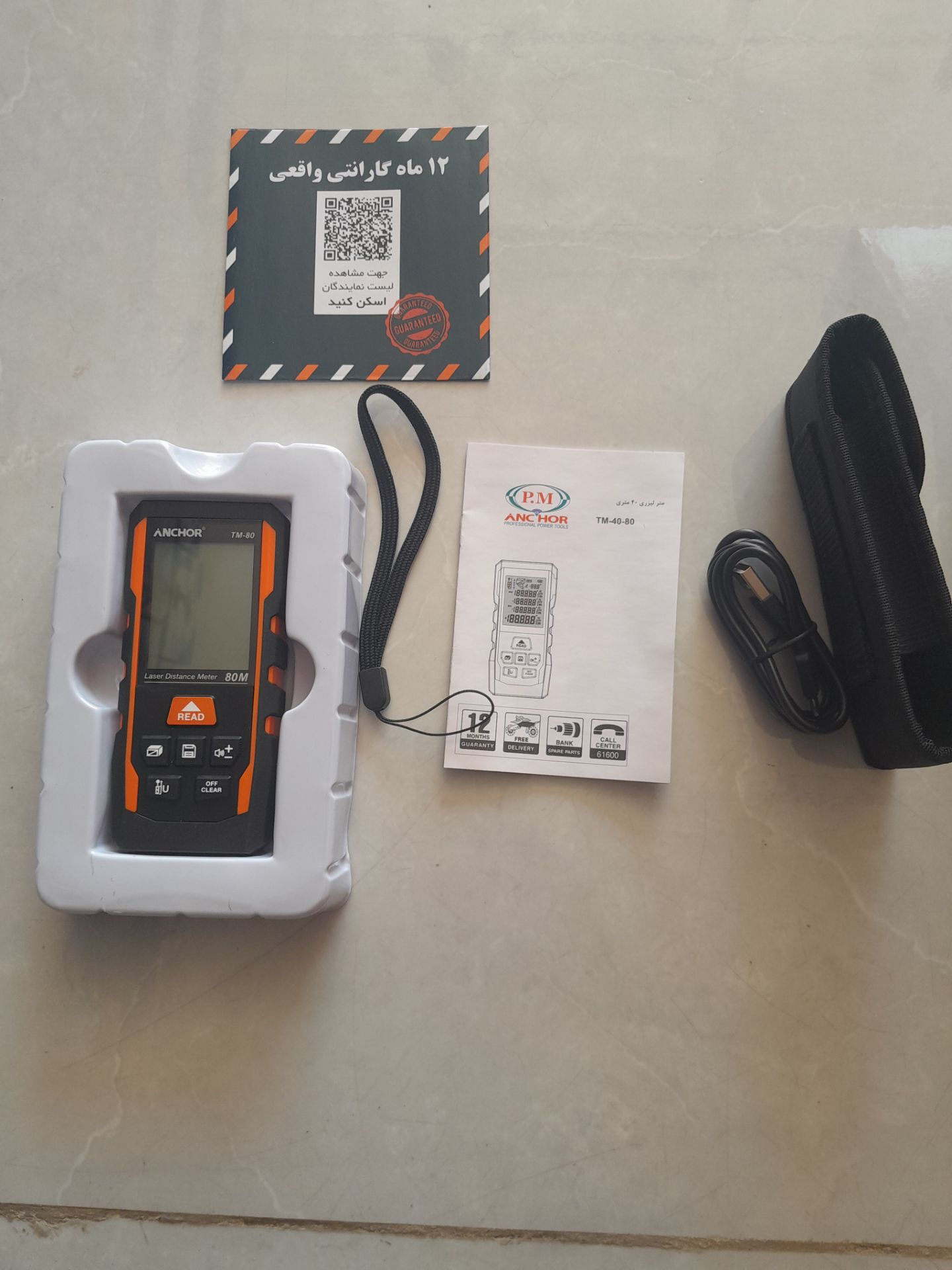 متر لیزری ۴۰ متری نور قرمز قابل شارژ برند آنکور مدل TM40
